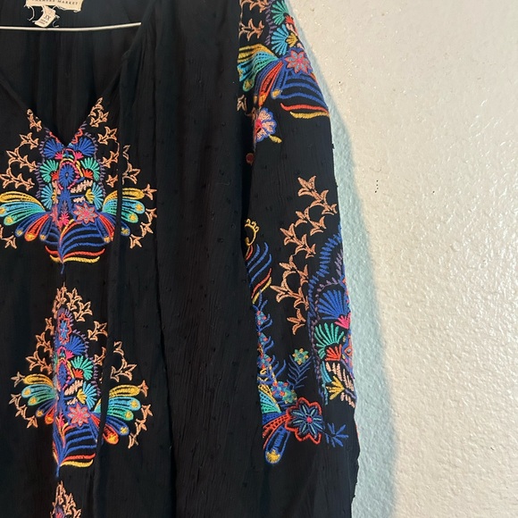 Farmers Market 3x Vibrant Floral Embroidered Black Boho Tunic Festival - Picture 11 of 16